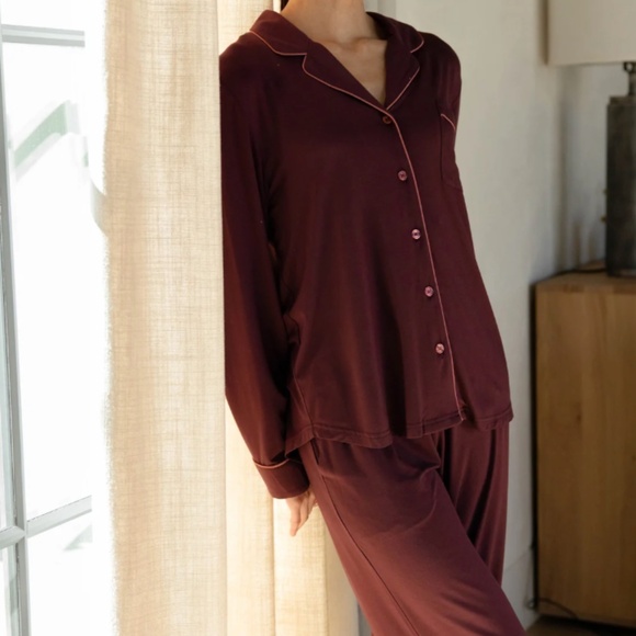 NWOT Women's Bamboo Stretch-Knit Long Sleeve Pajama Set Size XL BURGUNDY - Picture 5 of 7